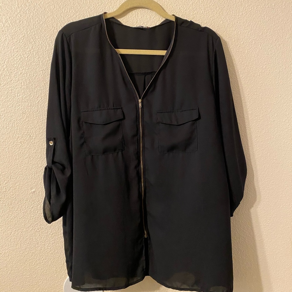 Sheer Black Zip-up Top